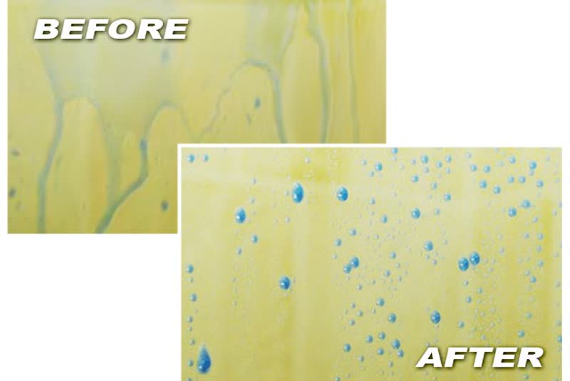 HydroShield demonstration: water sheeting off untreated glass versus beading up on treated glass