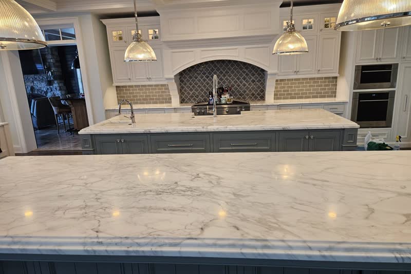 Chaska natural stone countertop restored with diamond polish and impregnating sealer