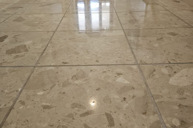 Marble surface restored with diamond polishing and matched finish style