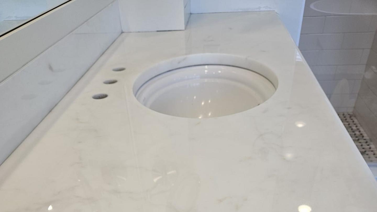 Marble vanity top polished and restored by Clear View Surface Solutions in Chaska, MN